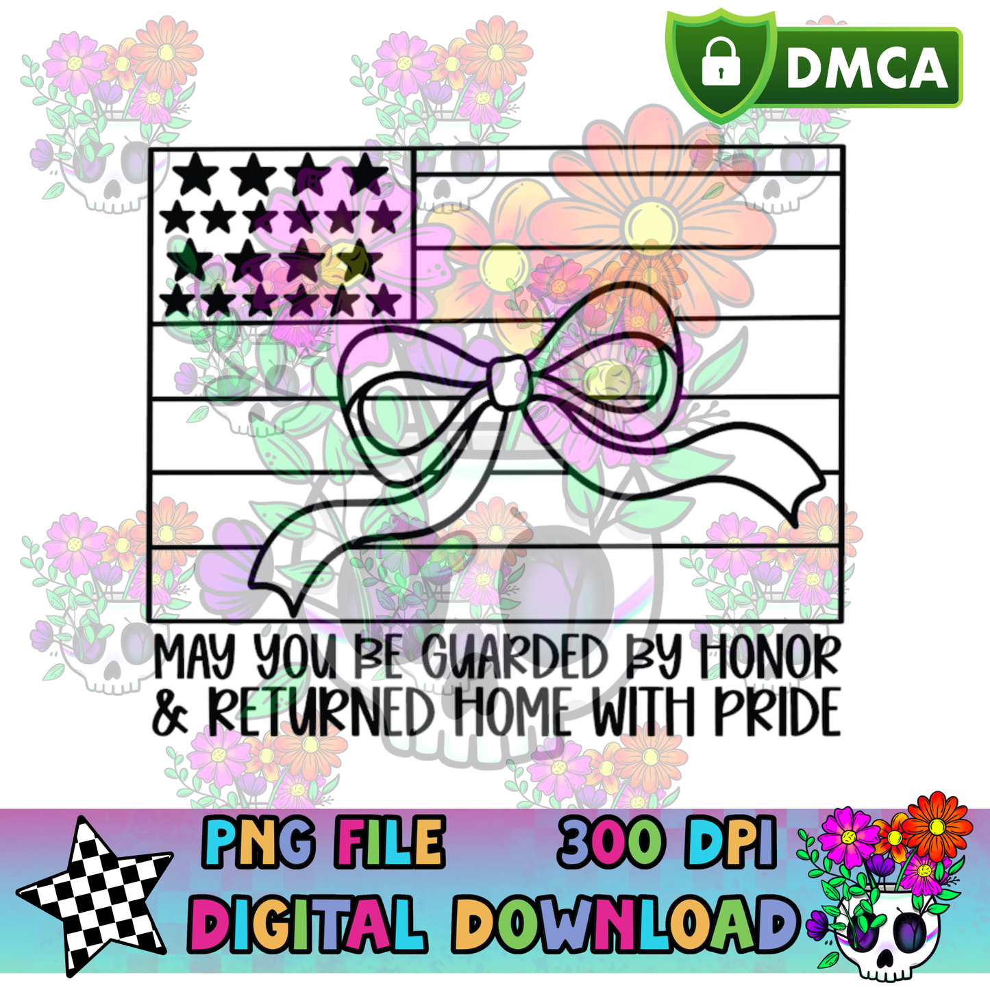 American Flag Bow Honor - PNG
