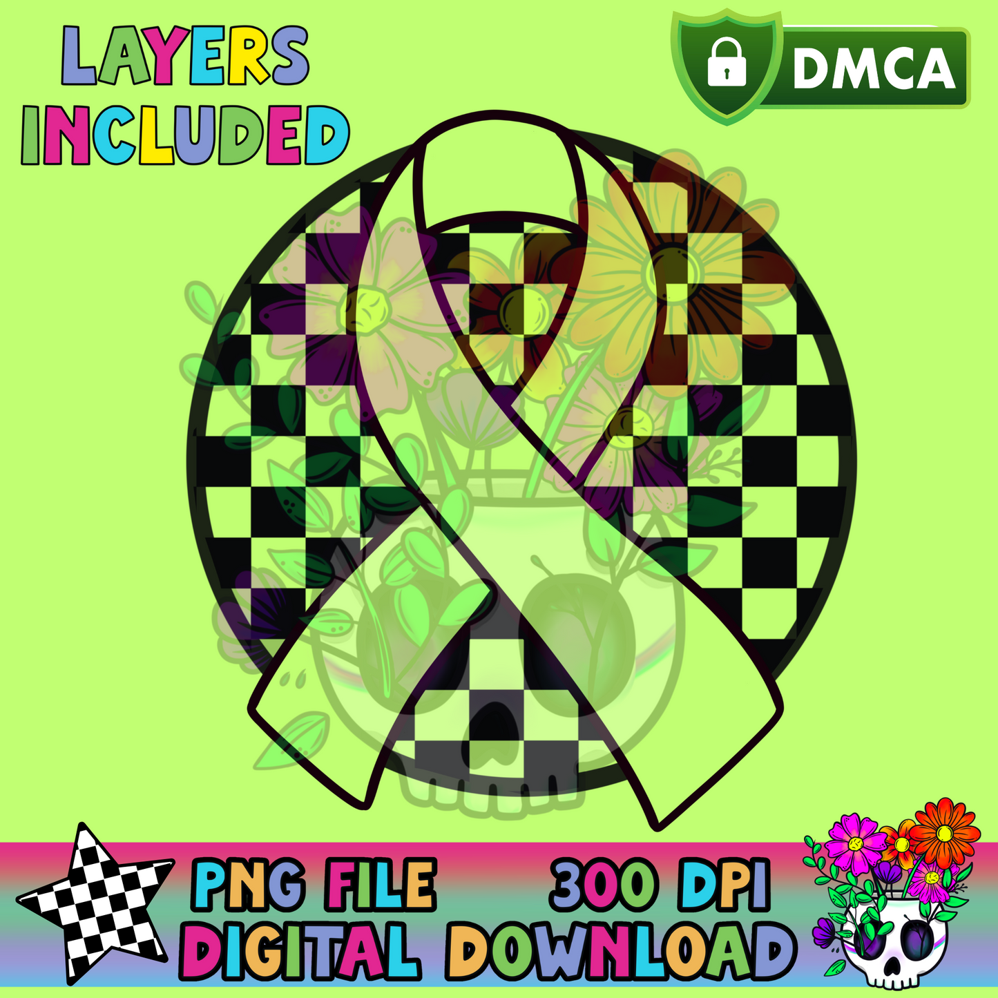 Checkered Awareness Ribbon - PNG