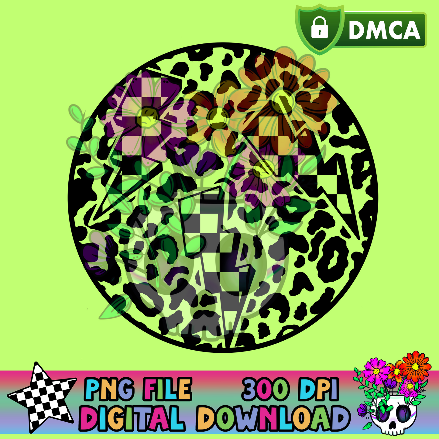 Checkered Bolts Leopard Circle - PNG