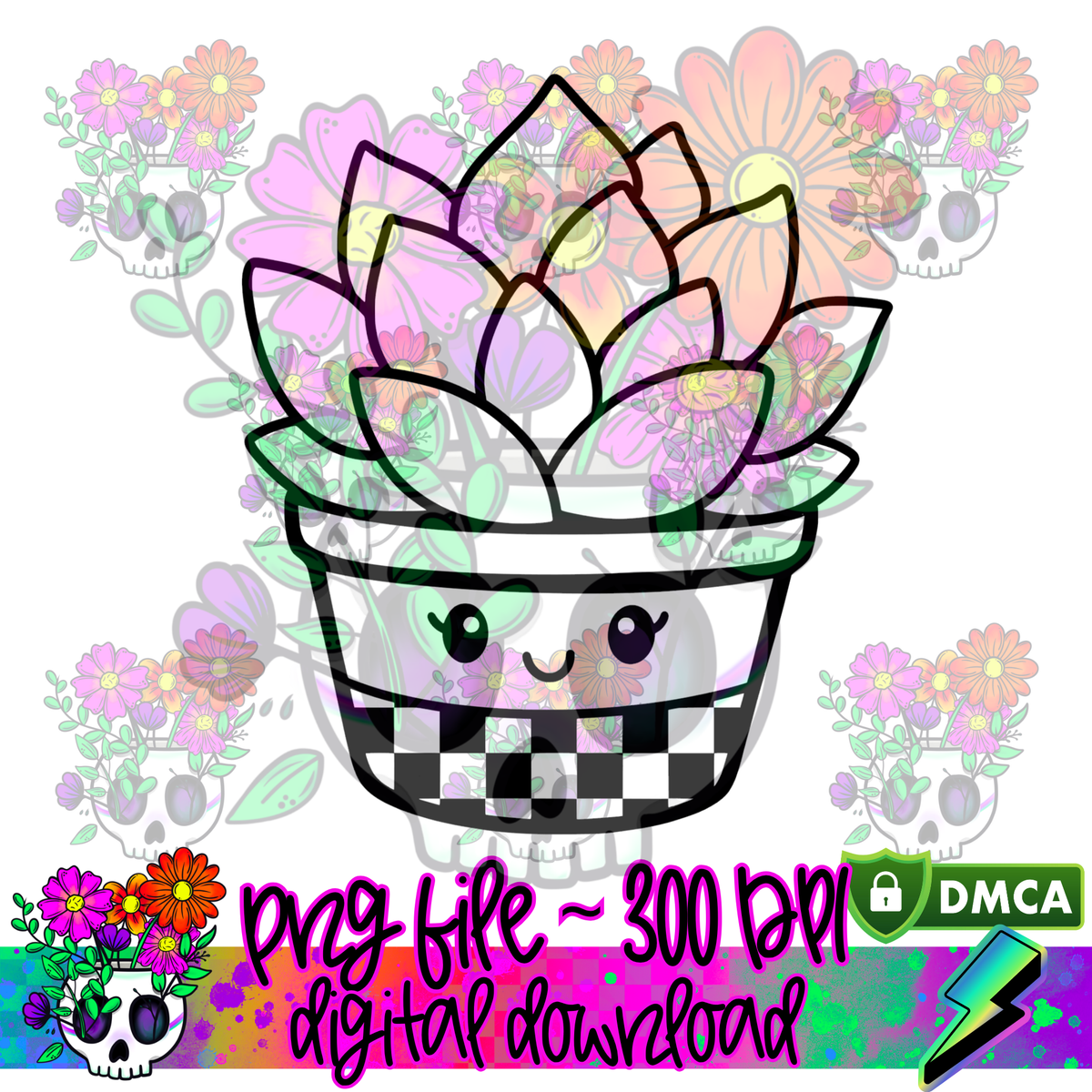 Checkered Pot Succlent - PNG