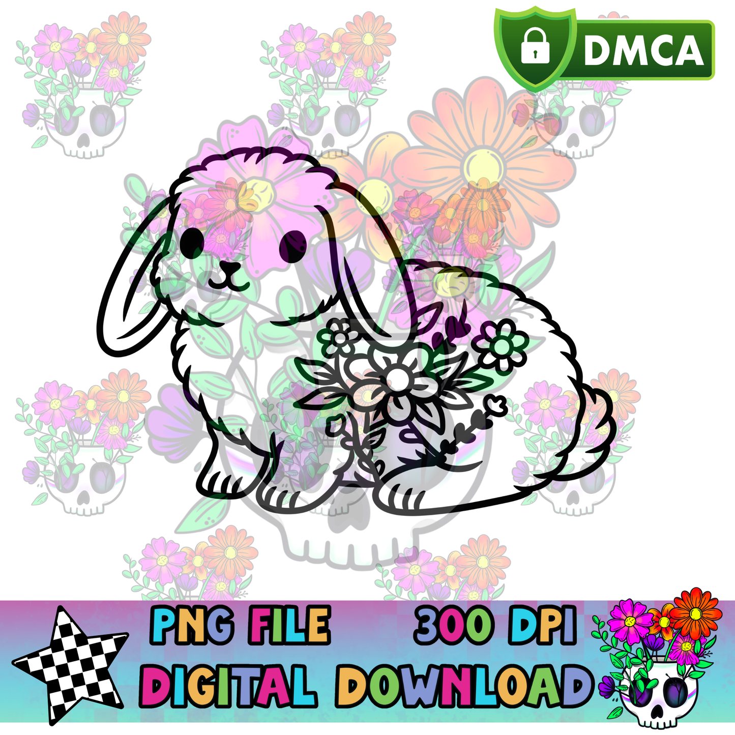 Floral Bunny Floppy Ears - PNG