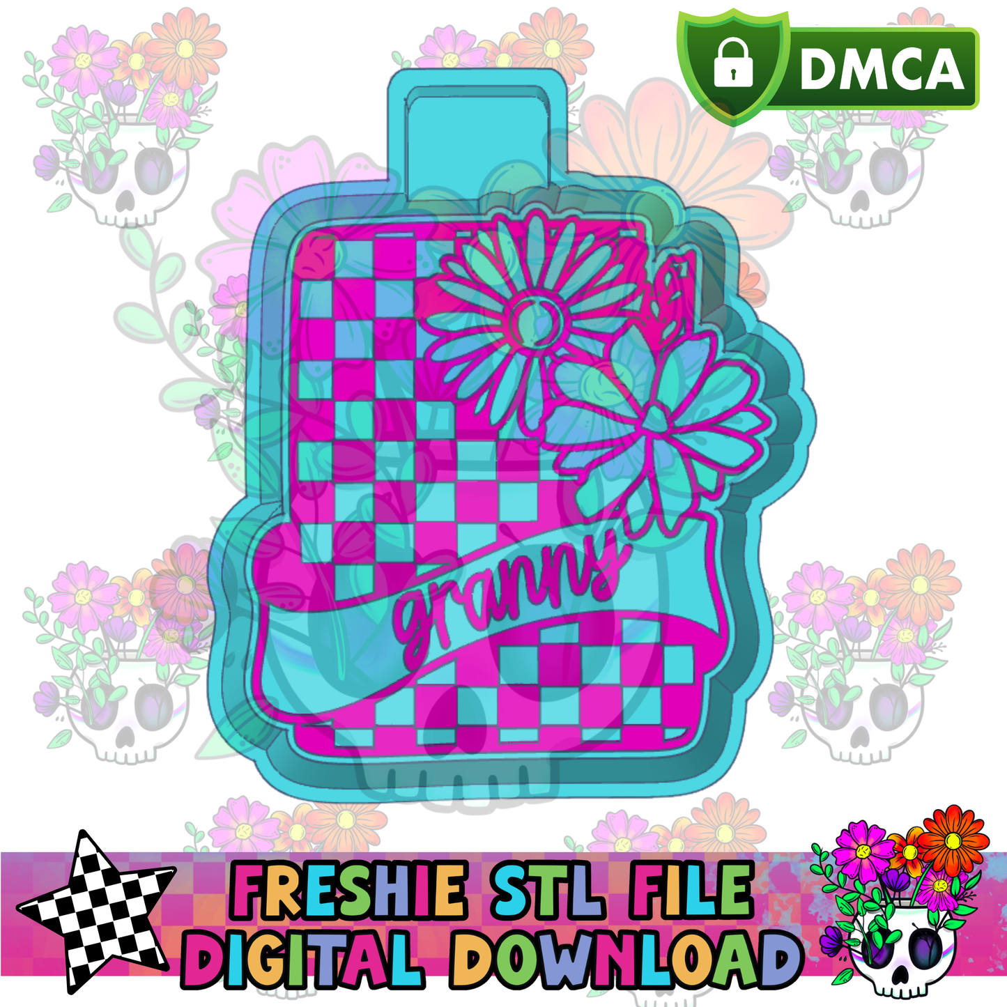 Floral Checkered Card Granny Mold Maker STL File