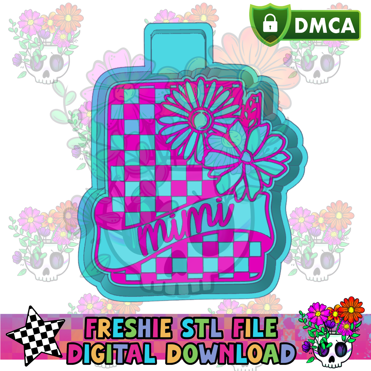Floral Checkered Card Mimi Mold Maker STL File