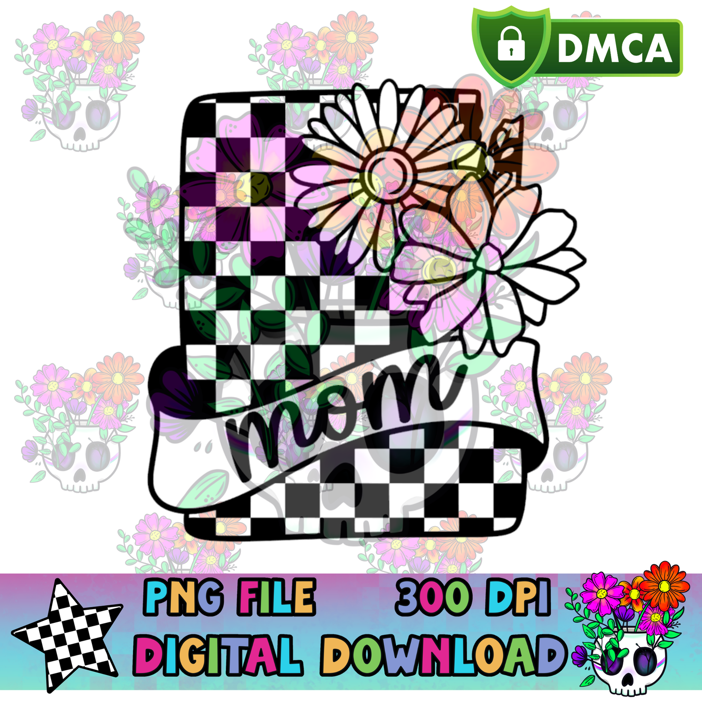 Floral Checkered Card Mom - PNG