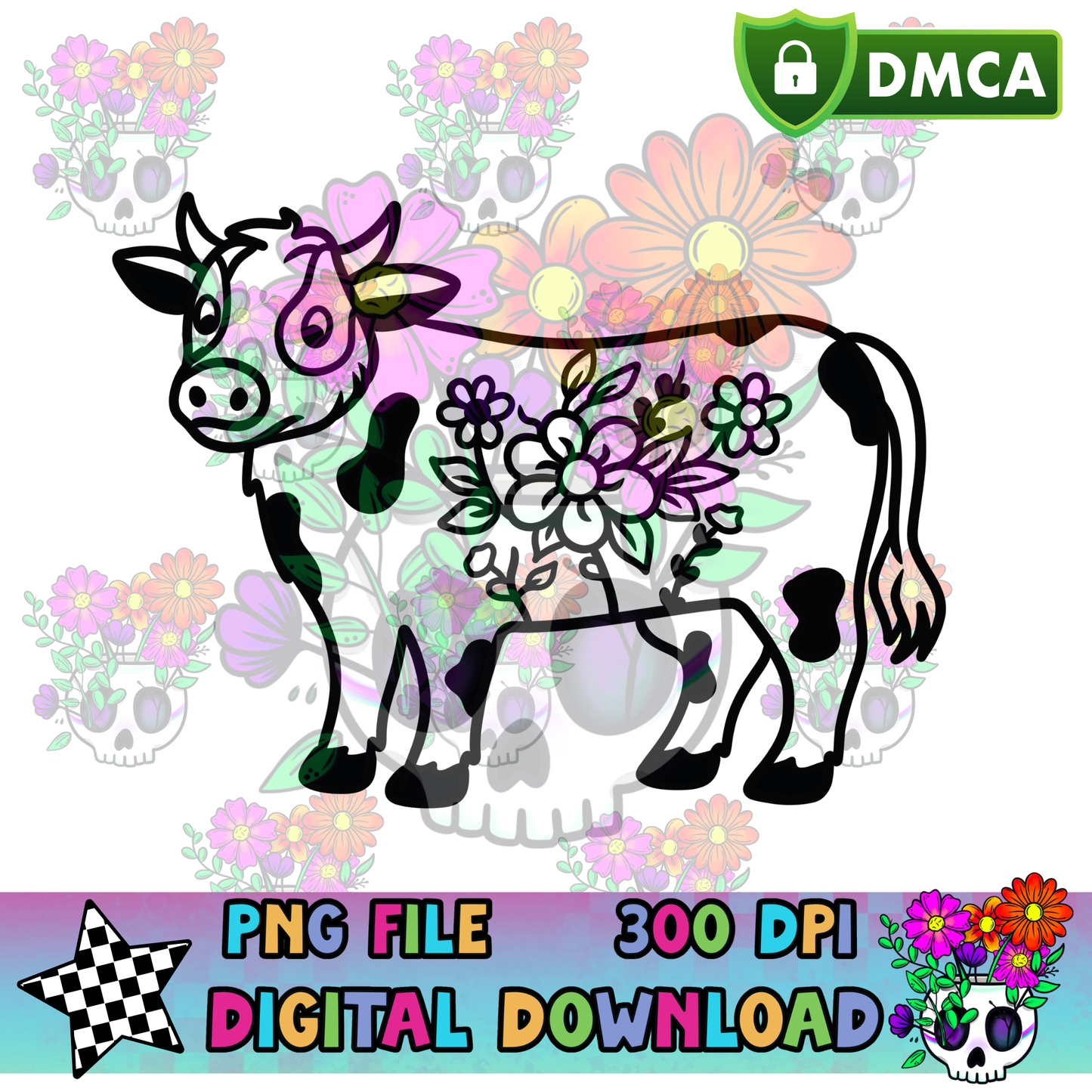 Floral Cow - PNG