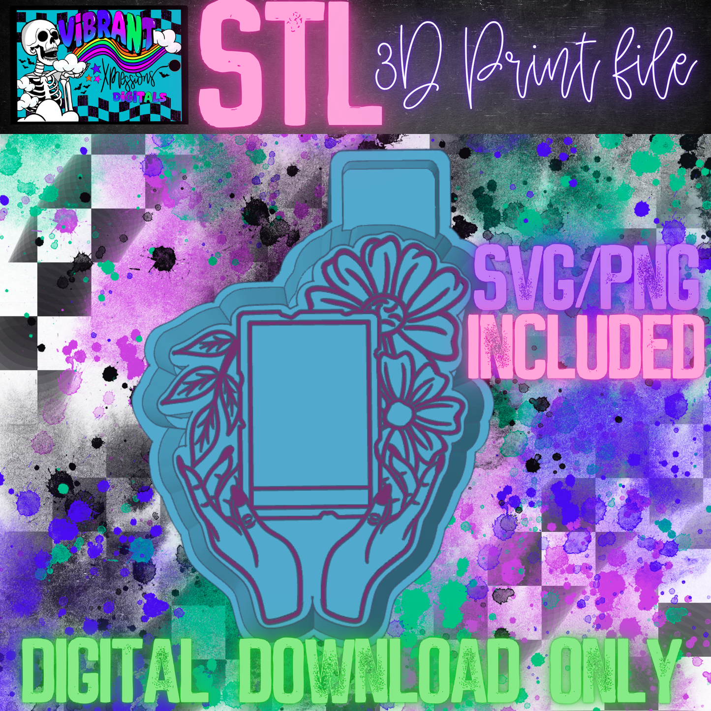 Hands Holding Floral Frame with SVG/PNG Mold Maker STL File