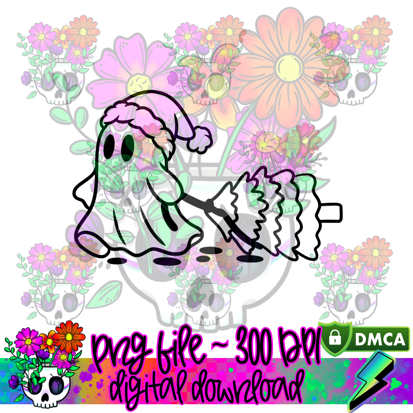 Ghost Dragging Christmas Tree - PNG