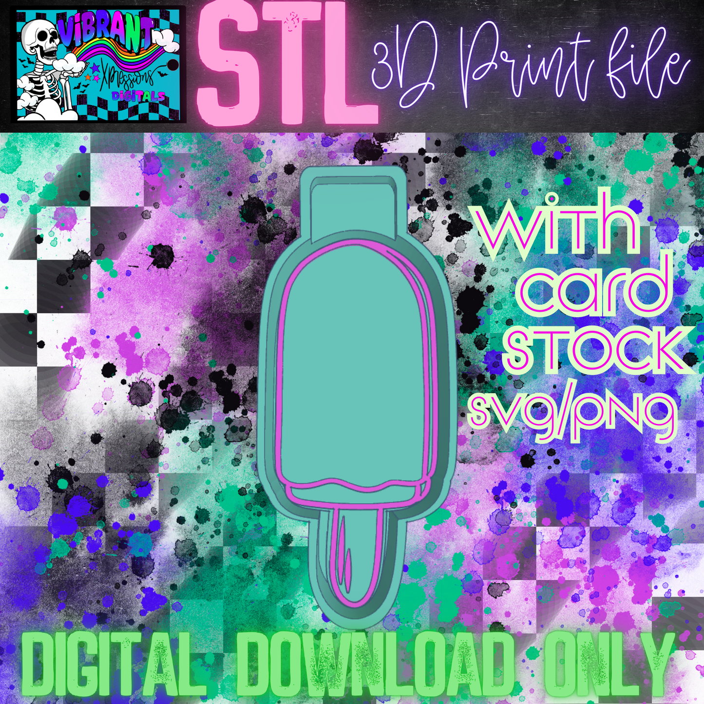 Plain Popsicle with Cardstock SVG/PNG Mold Maker STL File