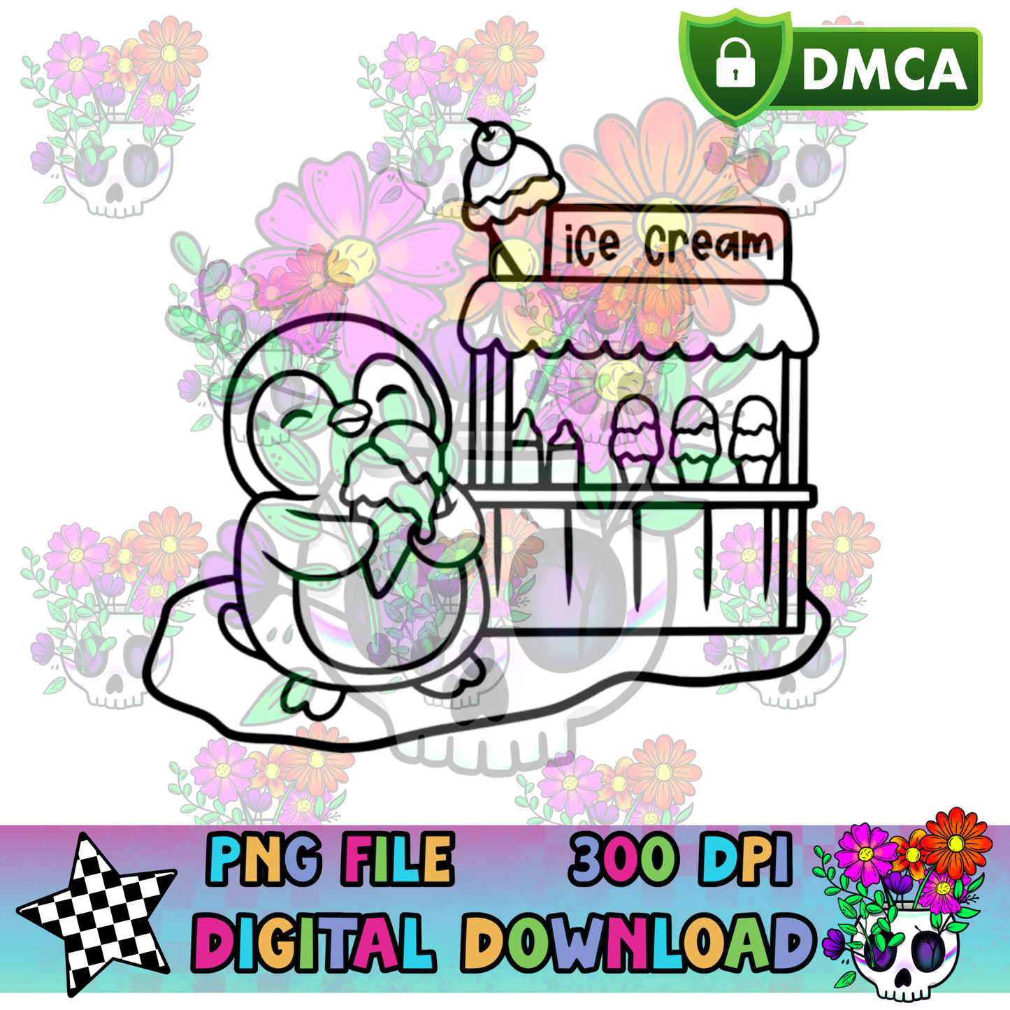 Ice Cream Shop Penguin - PNG