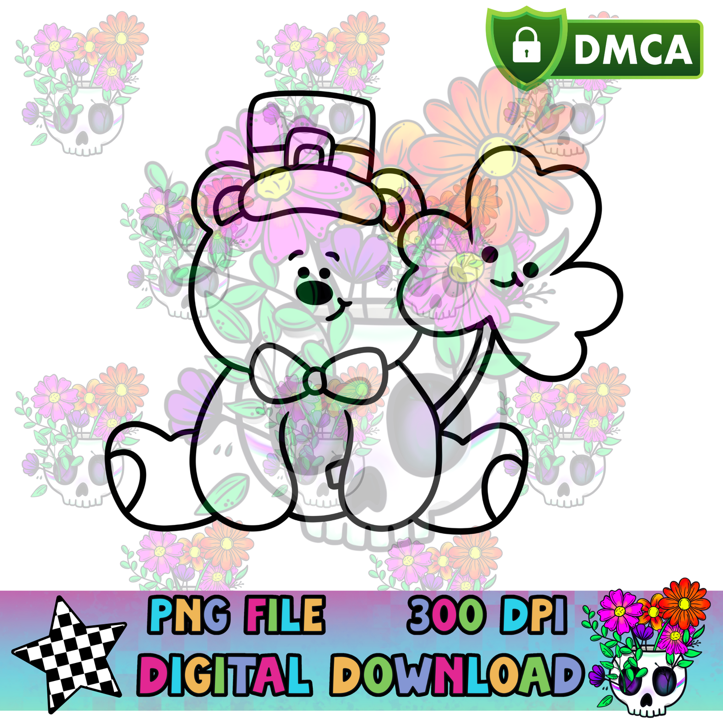 St Paddy's Bear and Shamrock - PNG