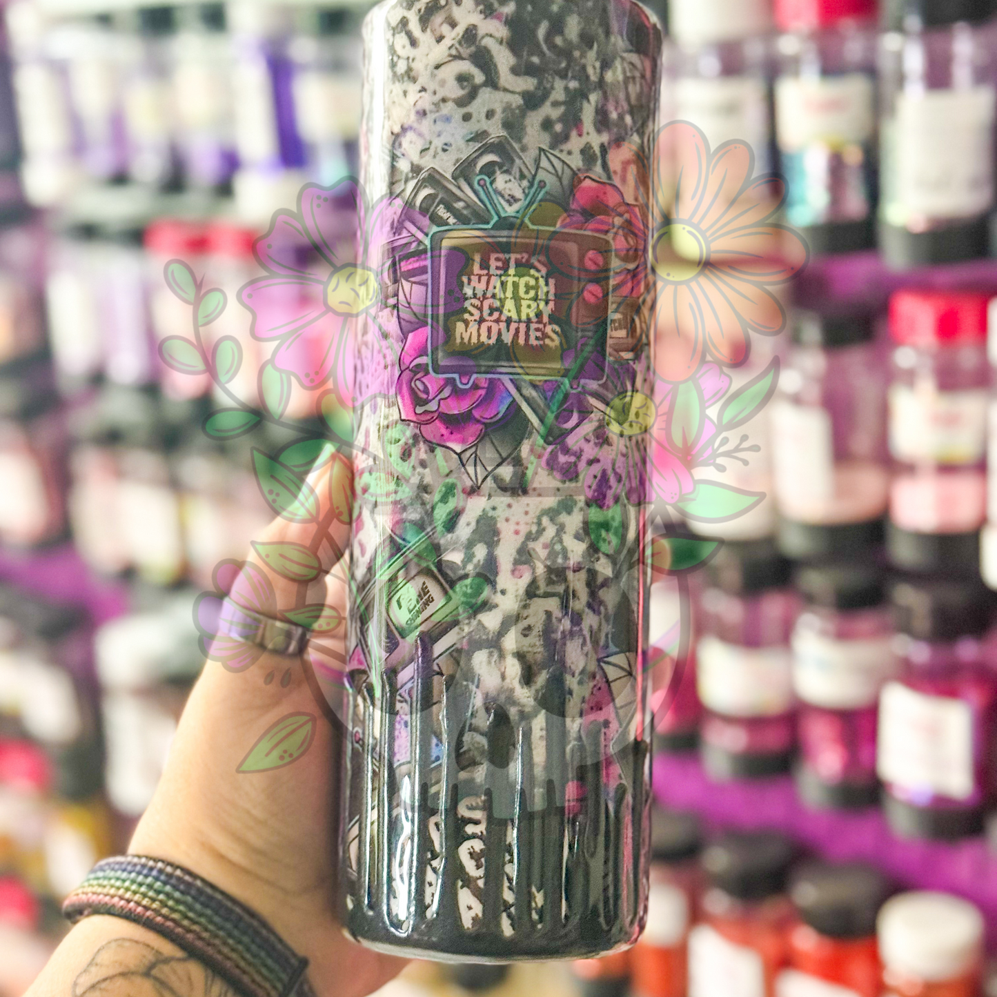 Let's Watch Scary Movies 30 oz Skinny Tumbler with Matching Pen