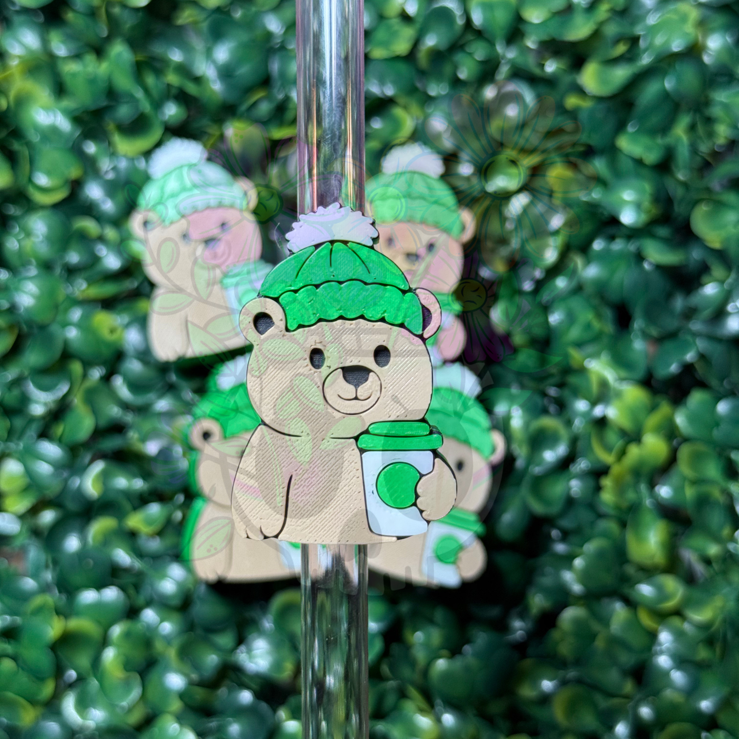 Green Coffee Bear Straw Topper