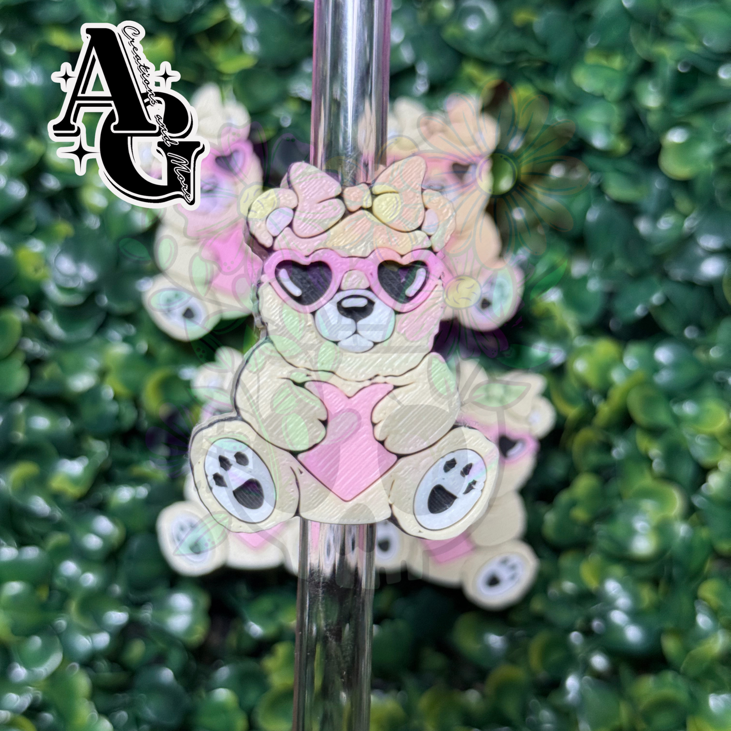 Bear With Heart Straw Topper
