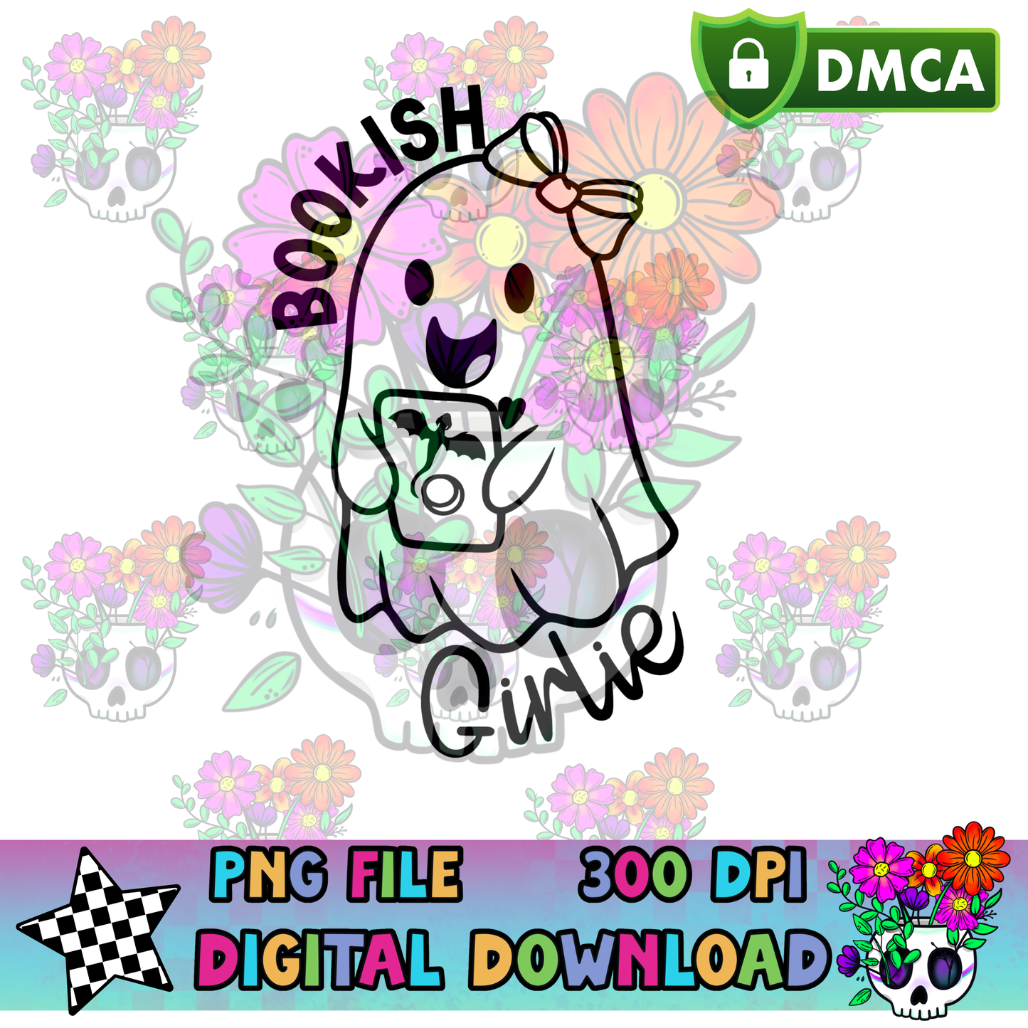 Bookish Girlie Ghost - PNG