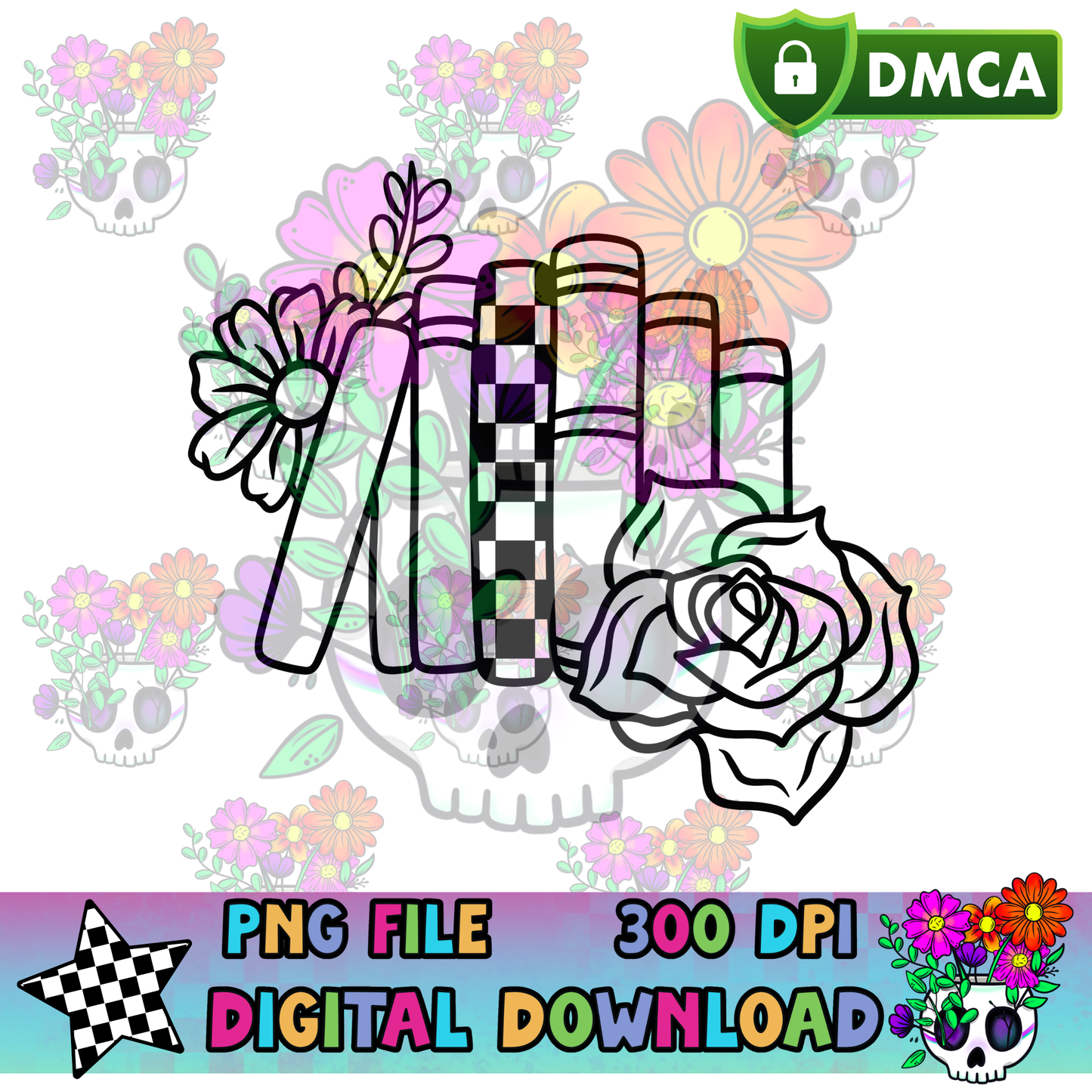 Books with Flowers - PNG
