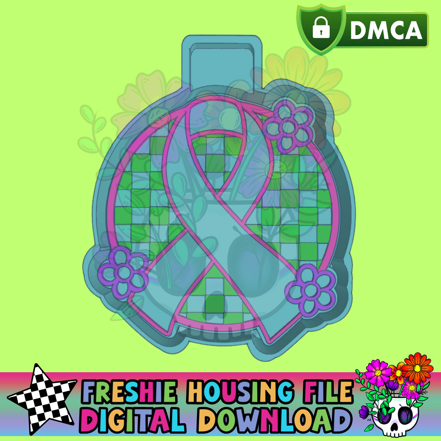 Checkered Awareness Ribbon+Daisies Mold Maker STL File