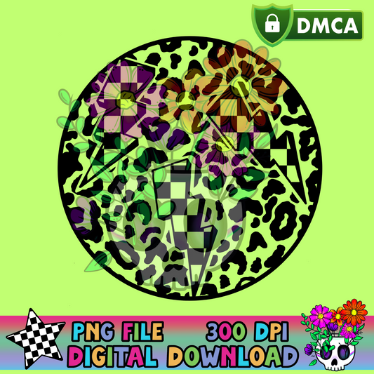 Checkered Bolts Leopard Circle - PNG