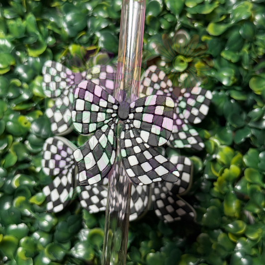 Checkered Bow Straw Topper