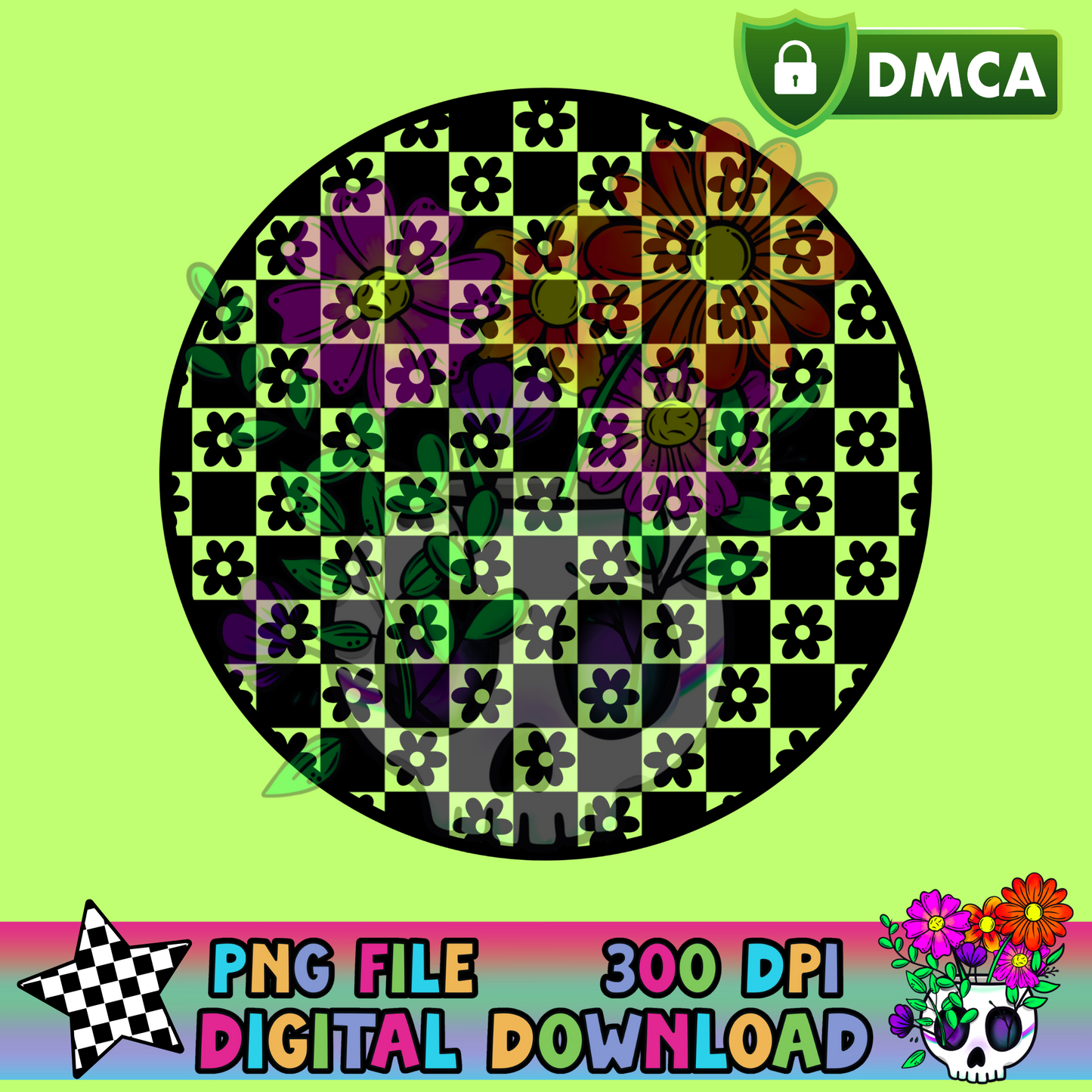 Checkered Daisies Circle - PNG