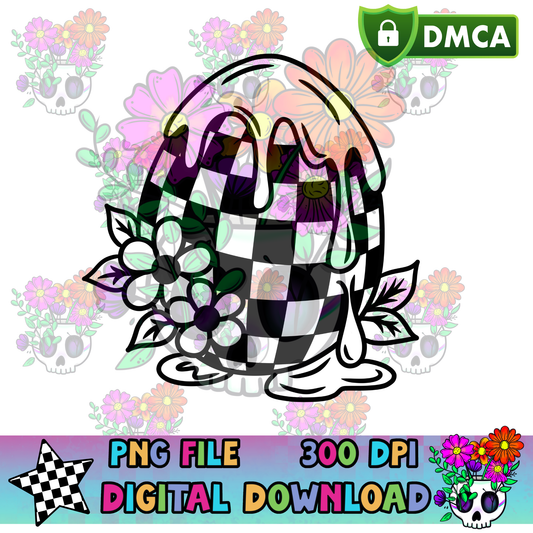 Checkered Egg+Flowers - PNG