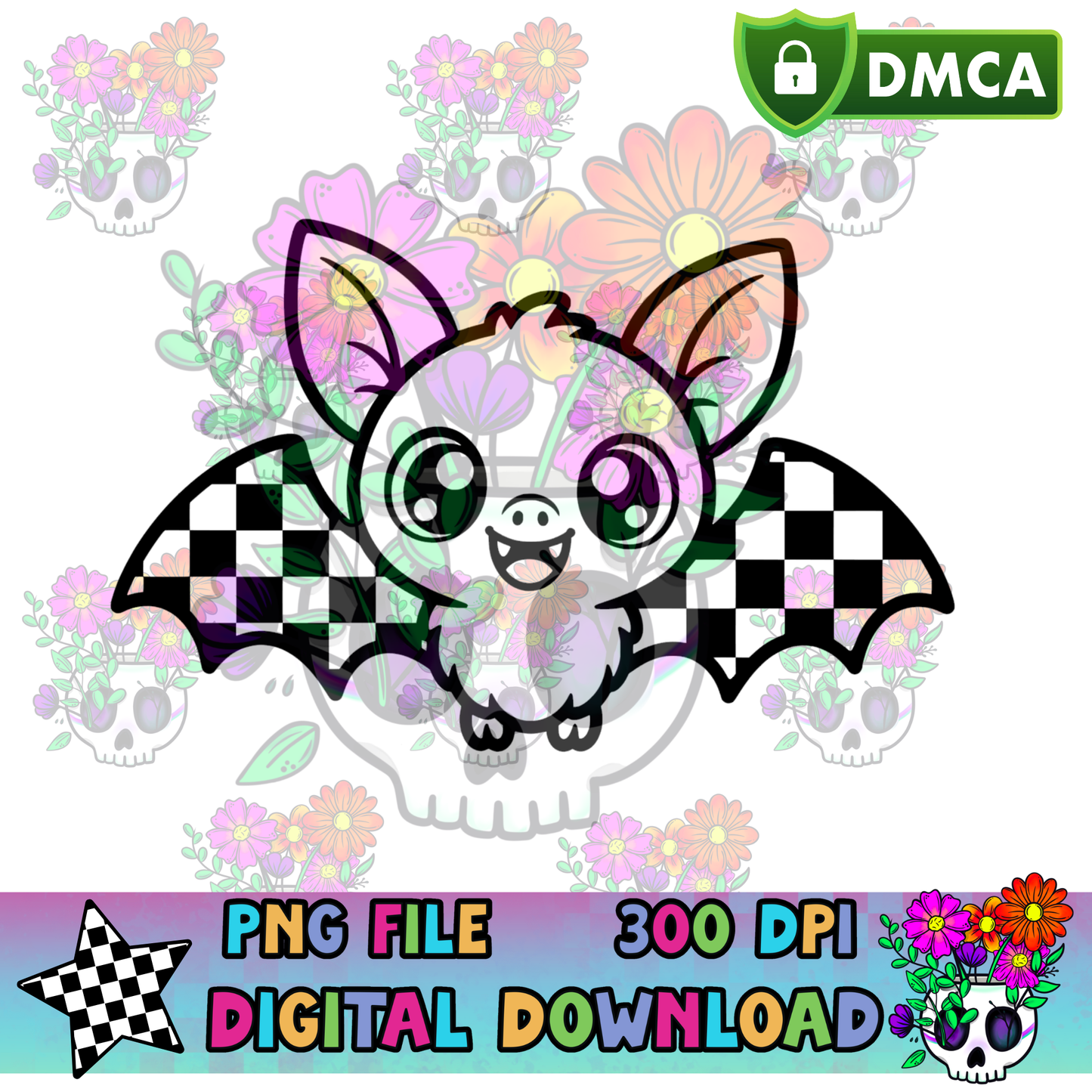 Cutie Checkered Bat - PNG