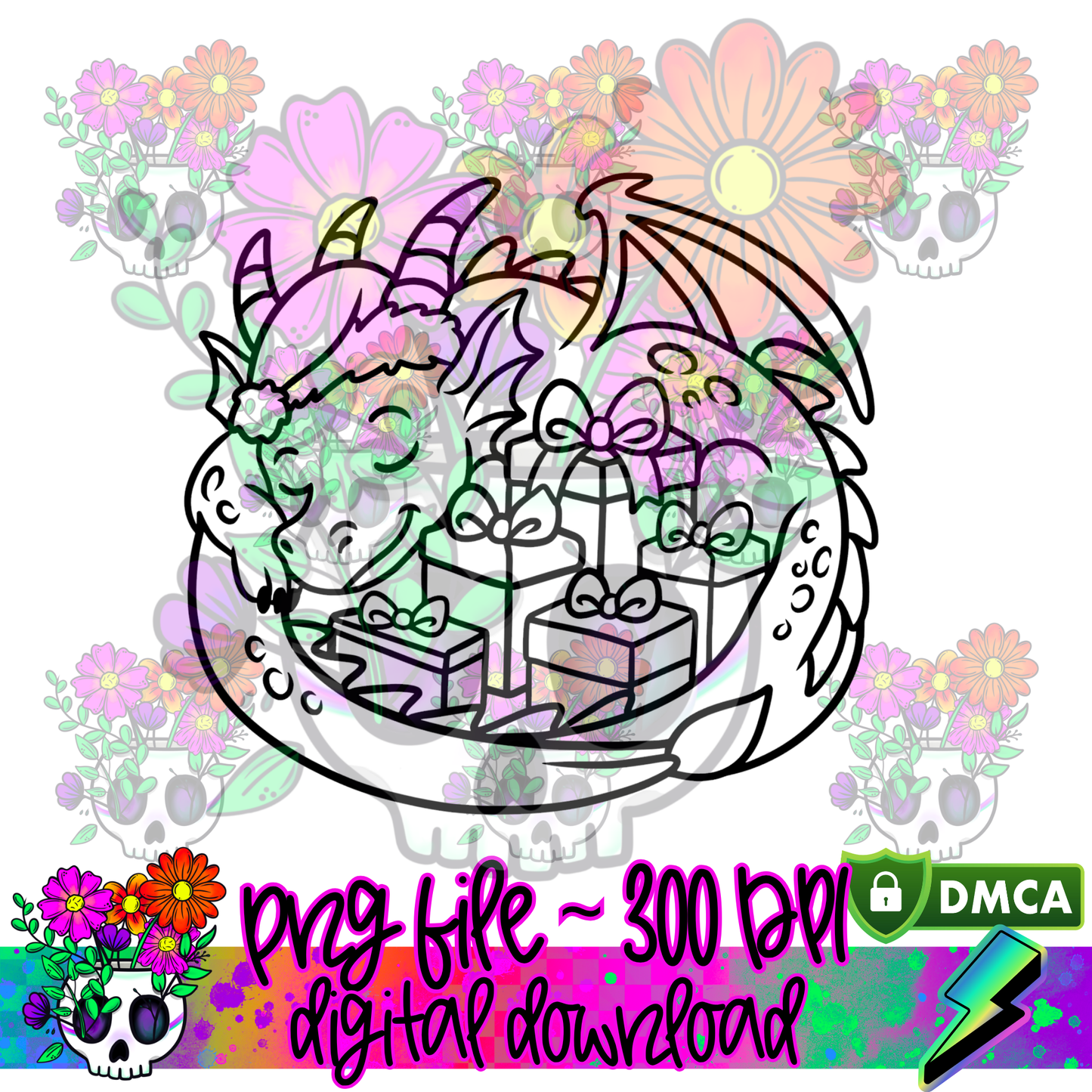 Christmas Dragon Presents - PNG