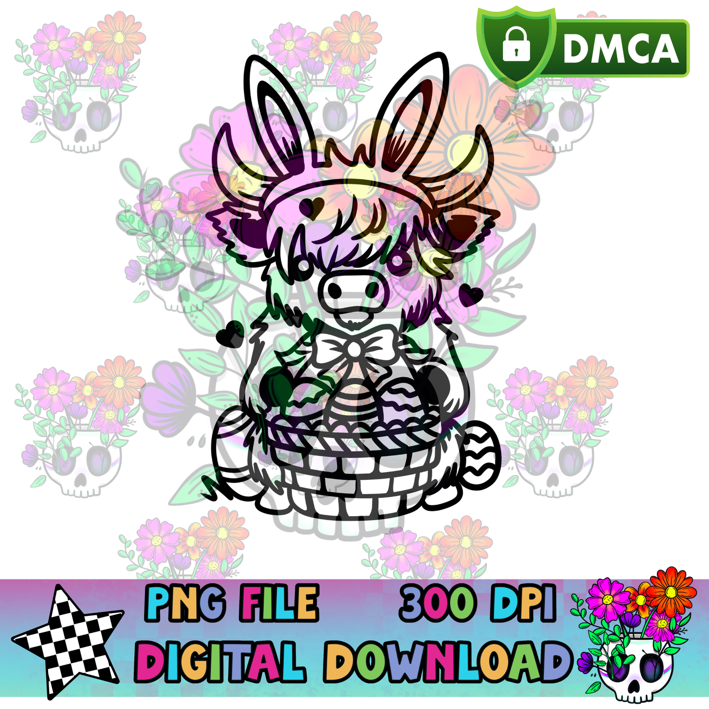 Easter Highland Cow - PNG