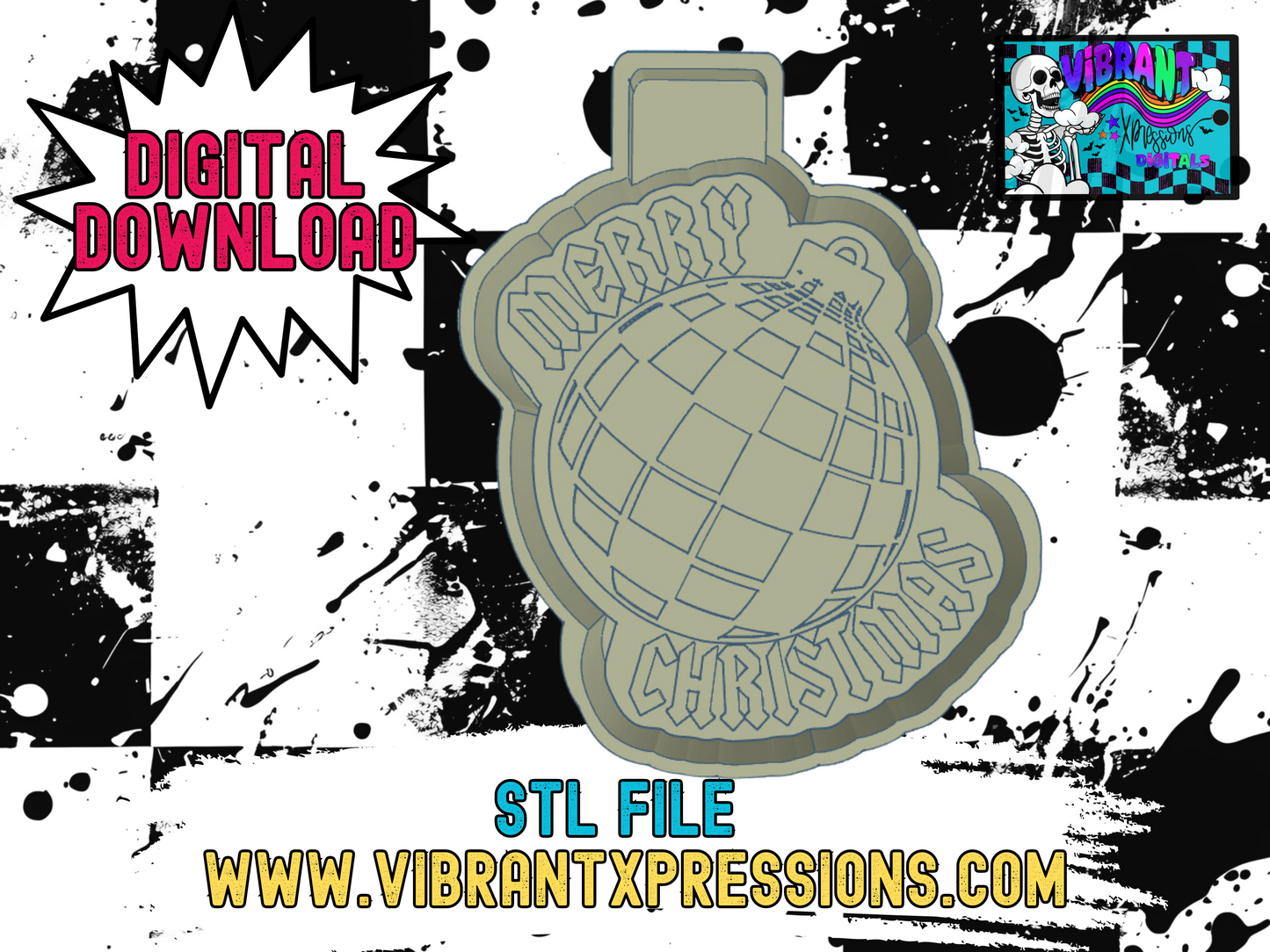 Checkered Merry Christmas Mold Maker STL File