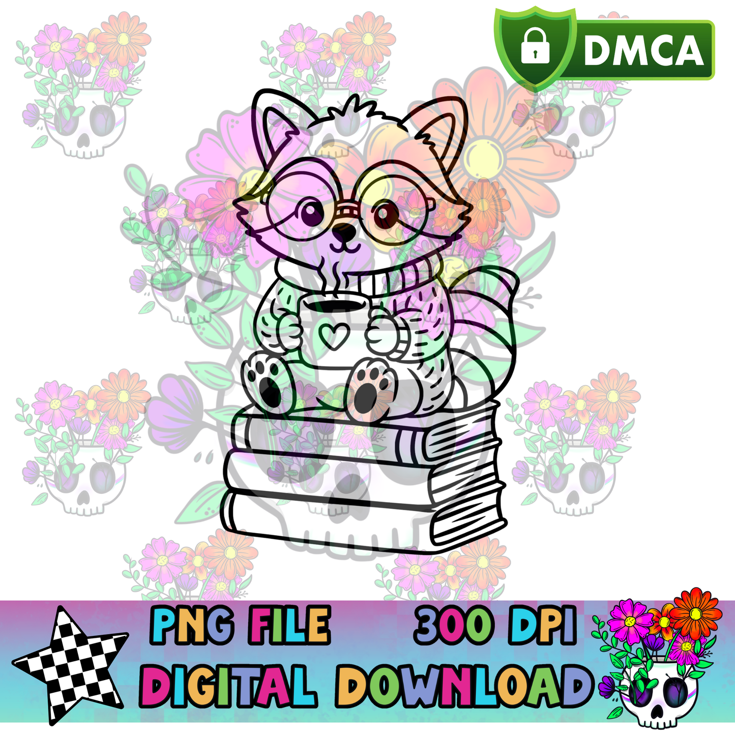 Fall Bookish Raccoon - PNG