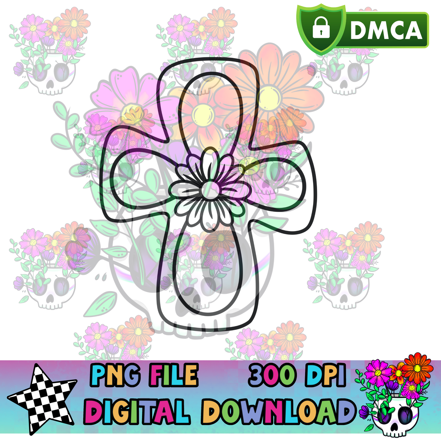 Floral Bubble Cross - PNG