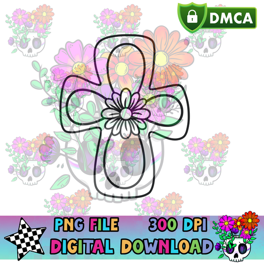 Floral Bubble Cross - PNG