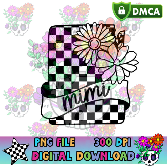 Floral Checkered Card Mimi - PNG