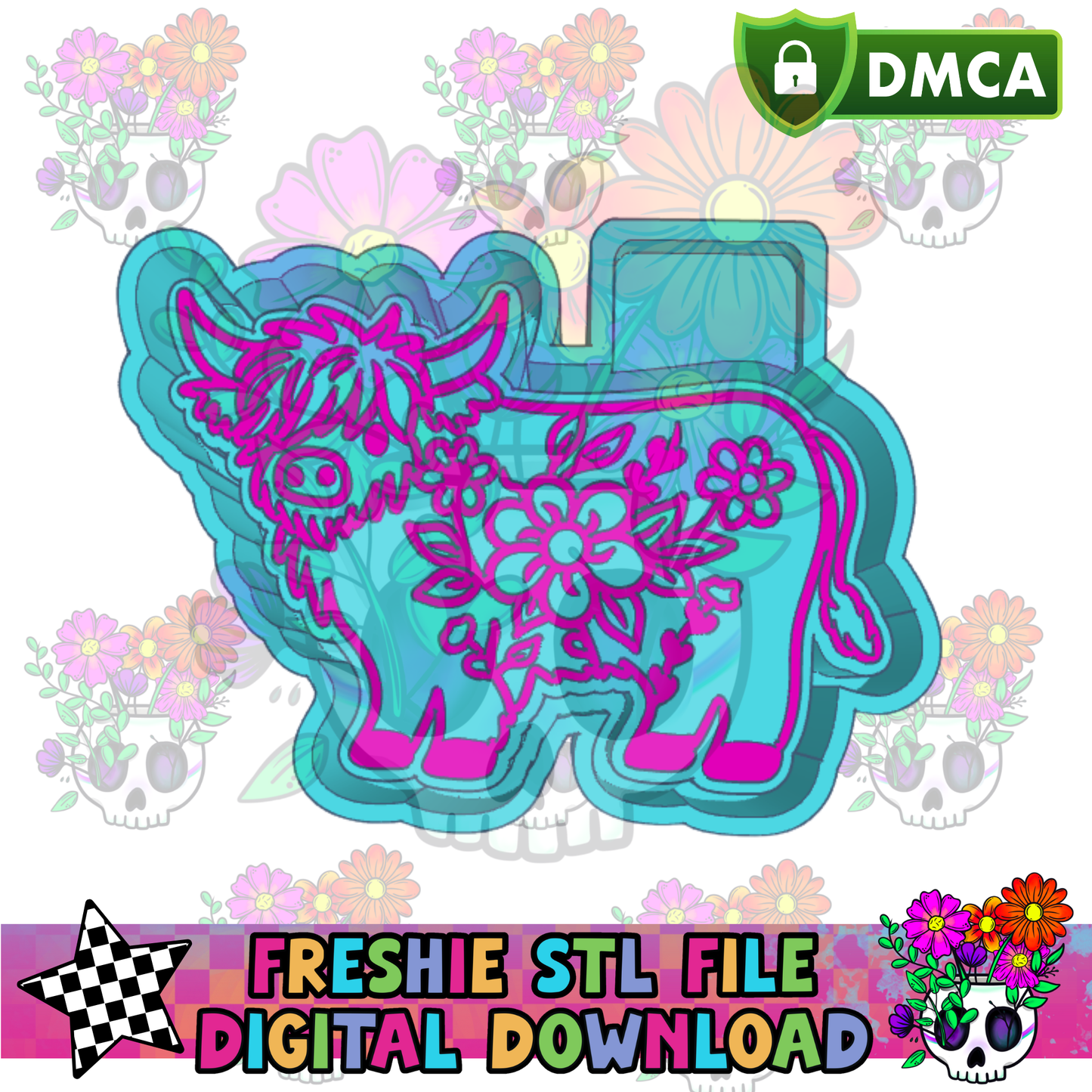 Floral Highland Cow STL File