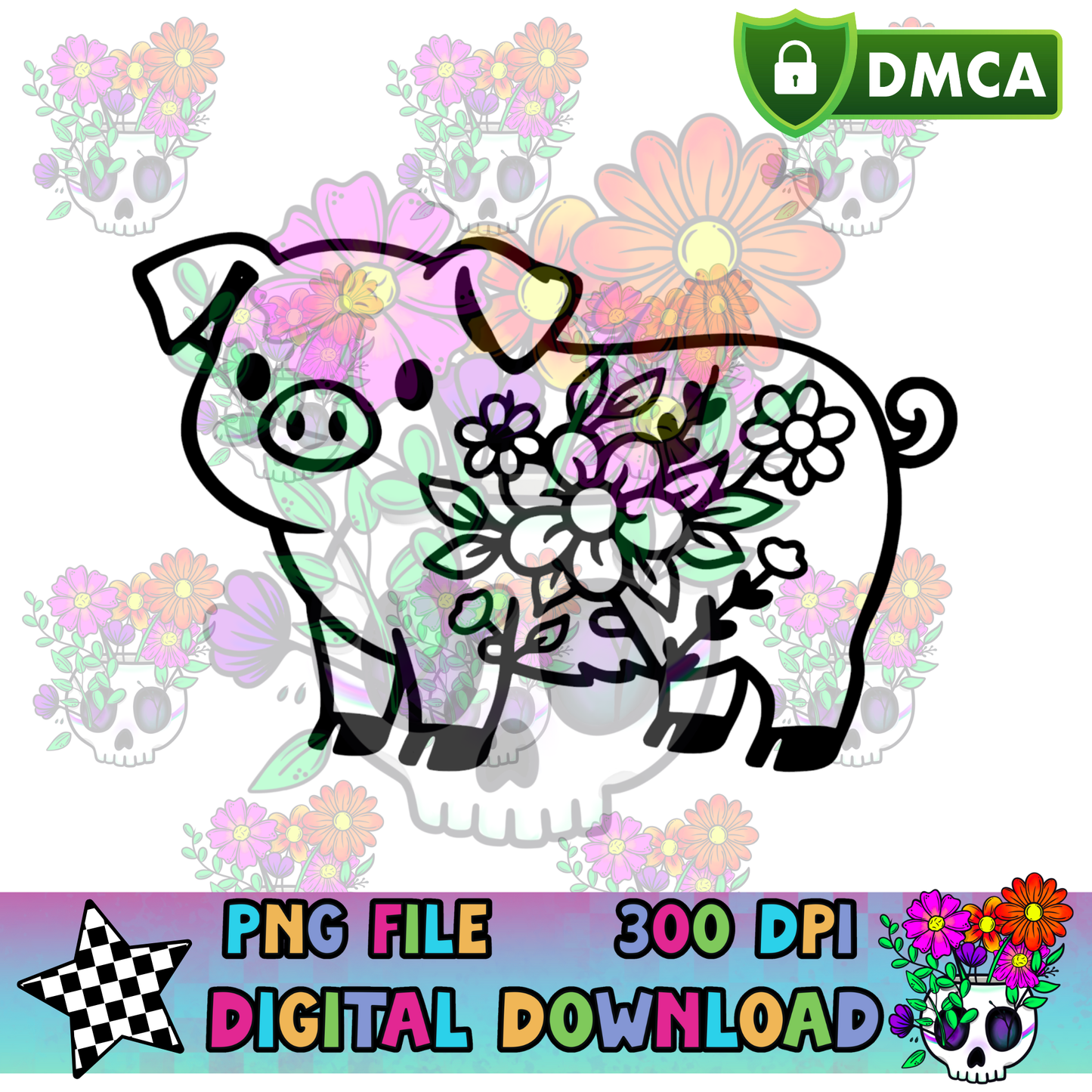 Floral Pig - PNG