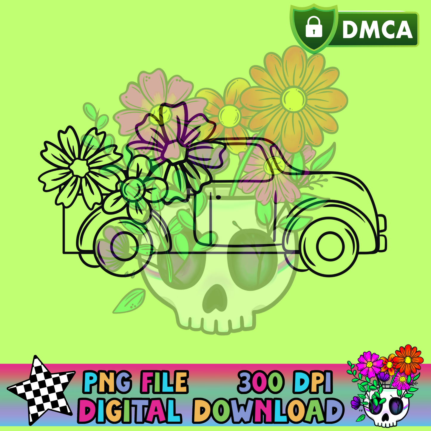 Floral Truck - PNG
