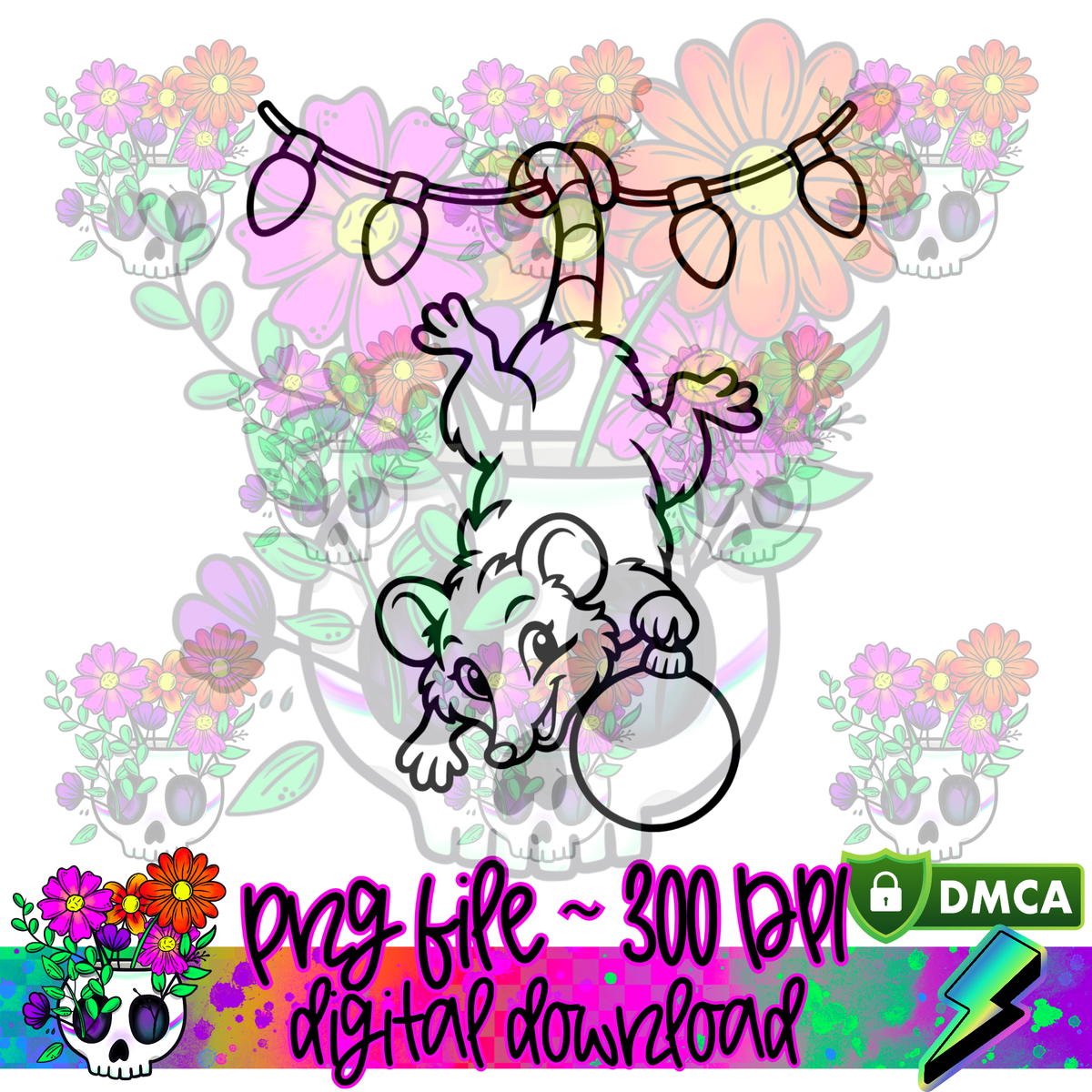 Hanging Out Christmas Opossum - PNG