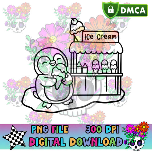 Ice Cream Shop Penguin - PNG