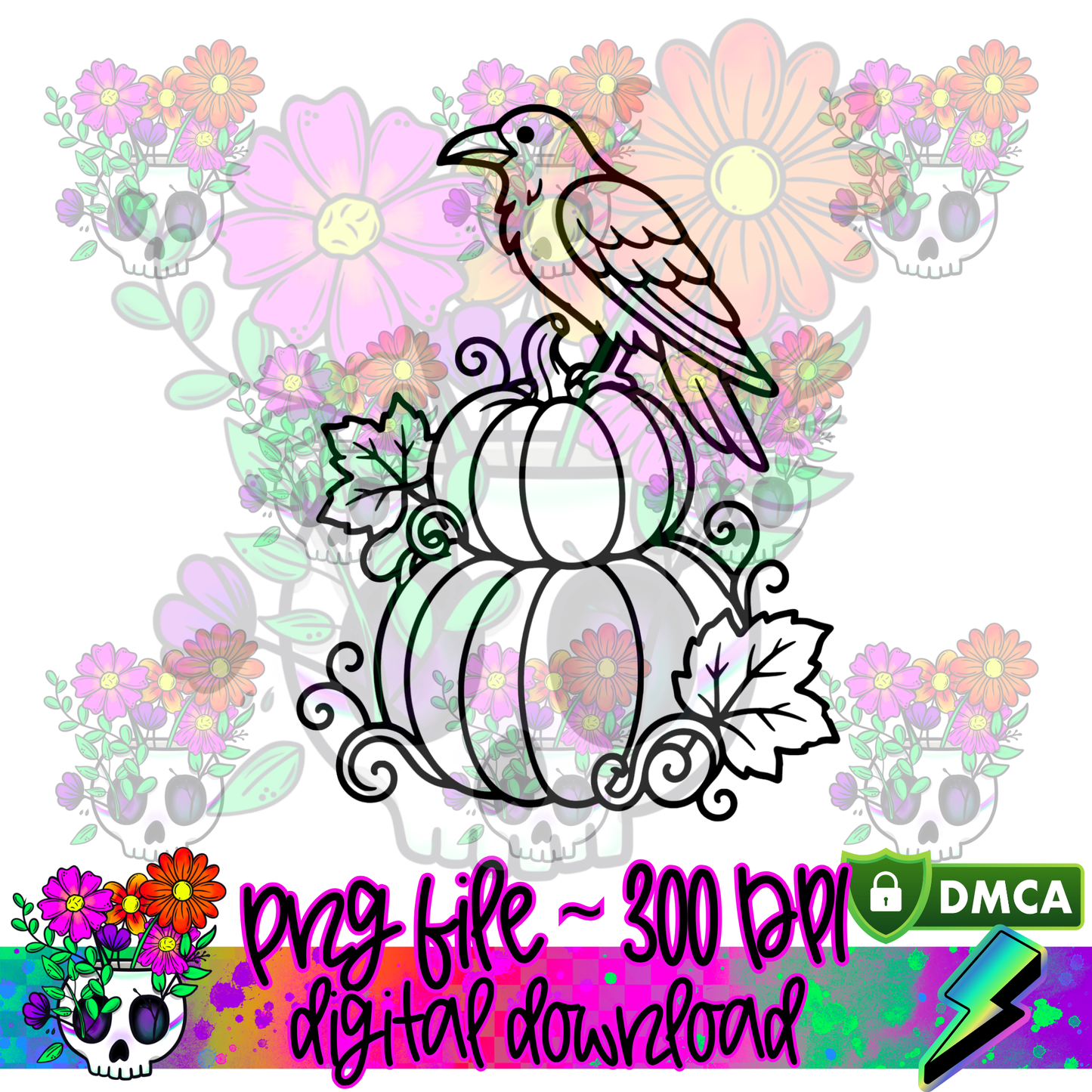 Raven Pumpkin Stack - PNG