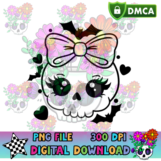 Skellie Girl Hearts Bow - PNG