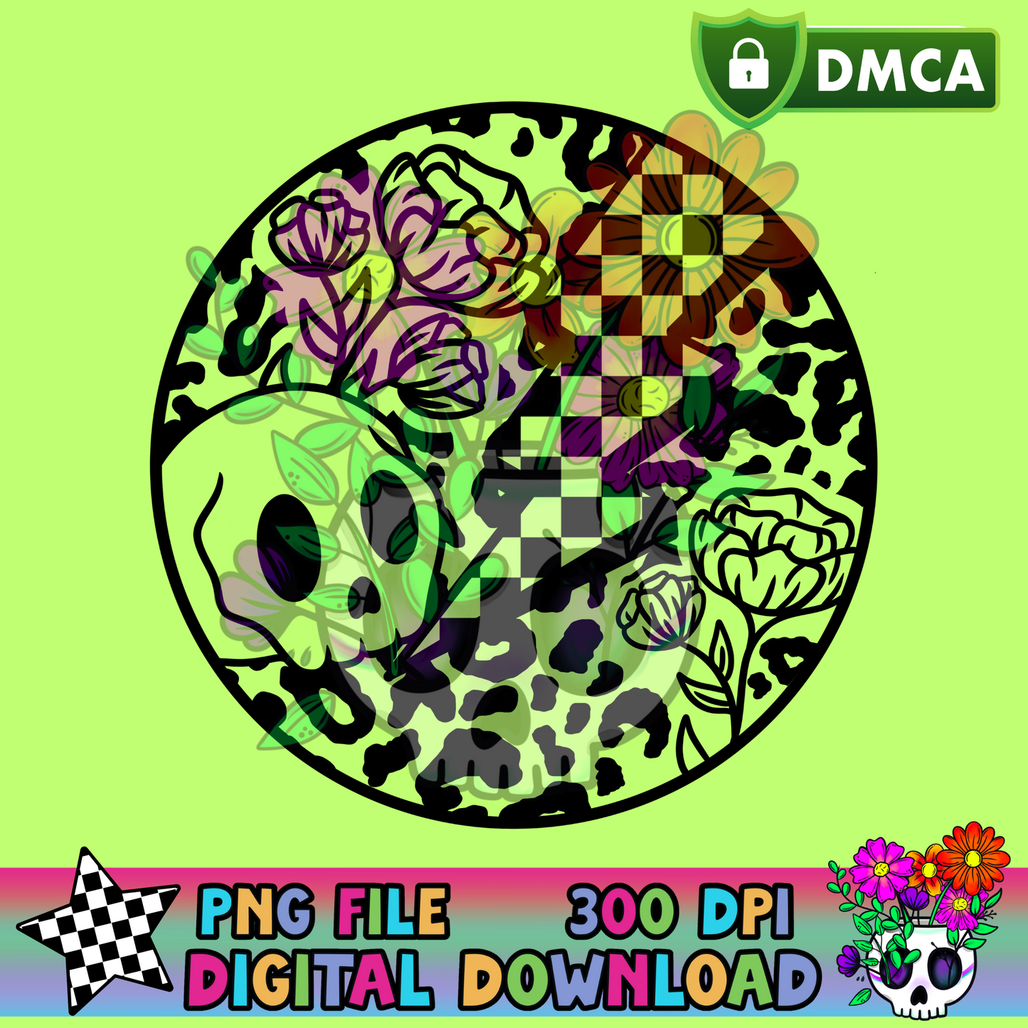 Bolt Skull Flower Circle - PNG