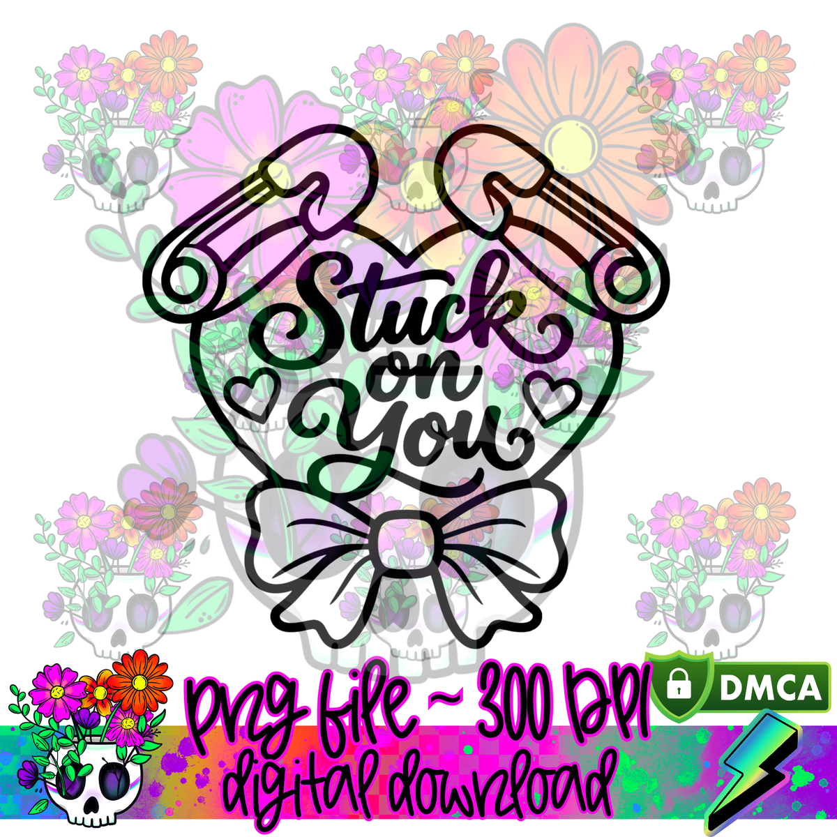 Stuck On You Safety Pin Heart - PNG