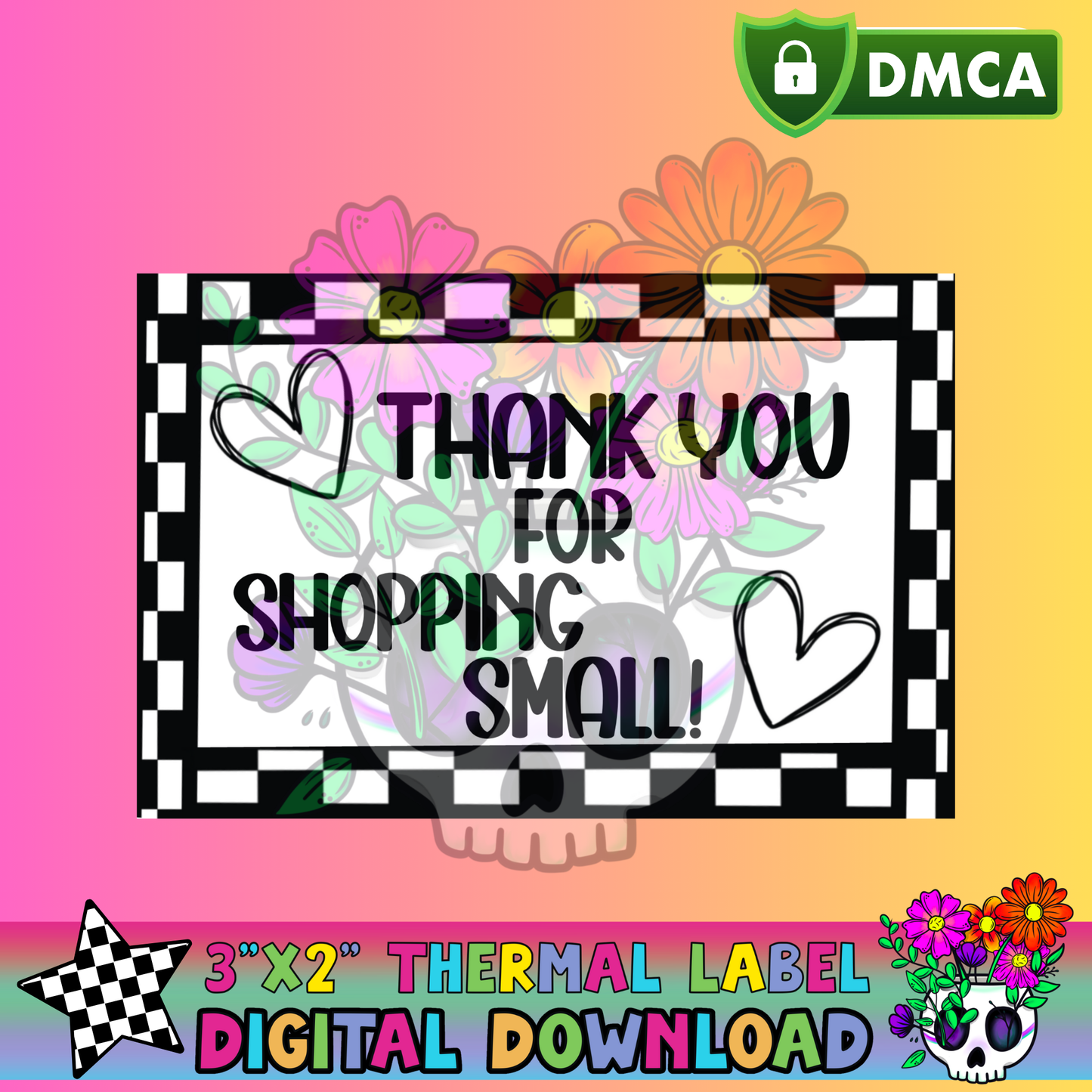 Thank You For Shopping Small Checkered – Thermal Label Digital Download