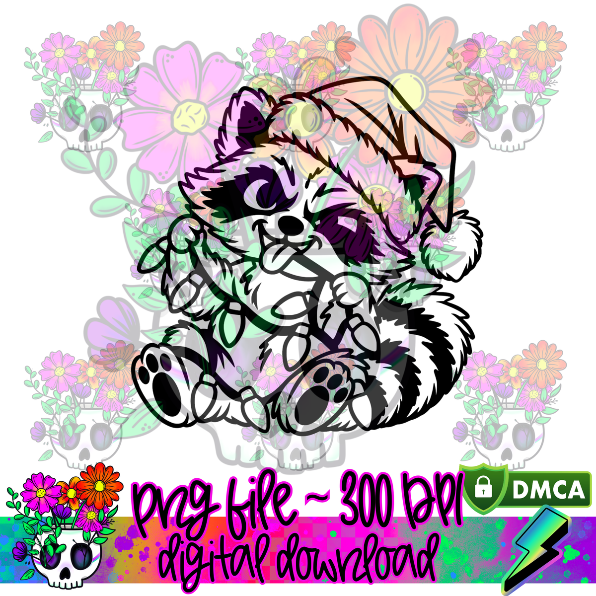 Vintage Bubble Lights - PNG Unhinged Christmas Raccoon