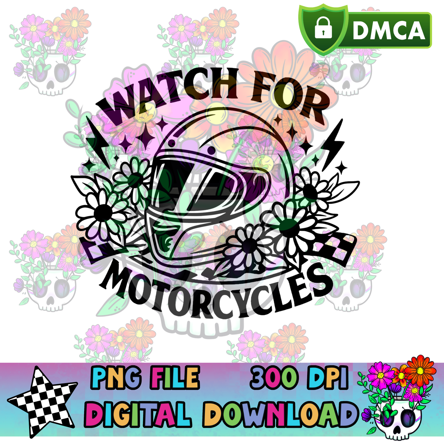 Watch for Motorcycles Floral Helmet - PNG