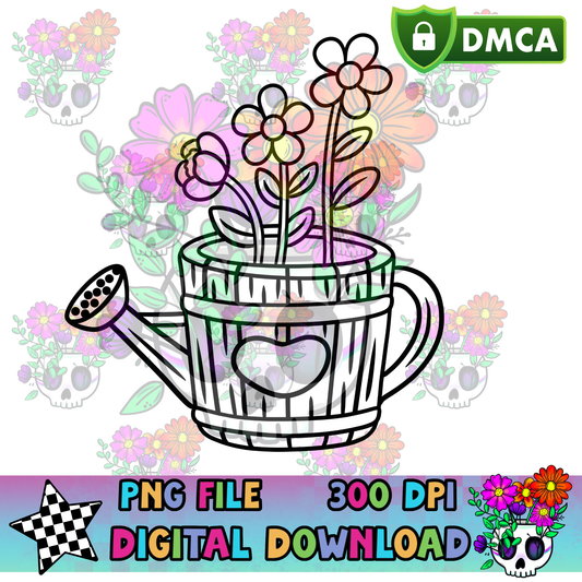 Watering Can with Flowers - PNG